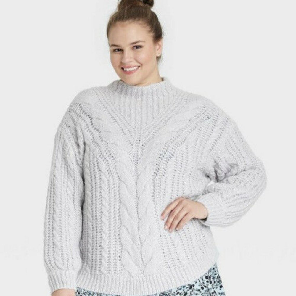 Ava & Viv Women's Gray Mock Turtleneck Pullover Sweater NWT